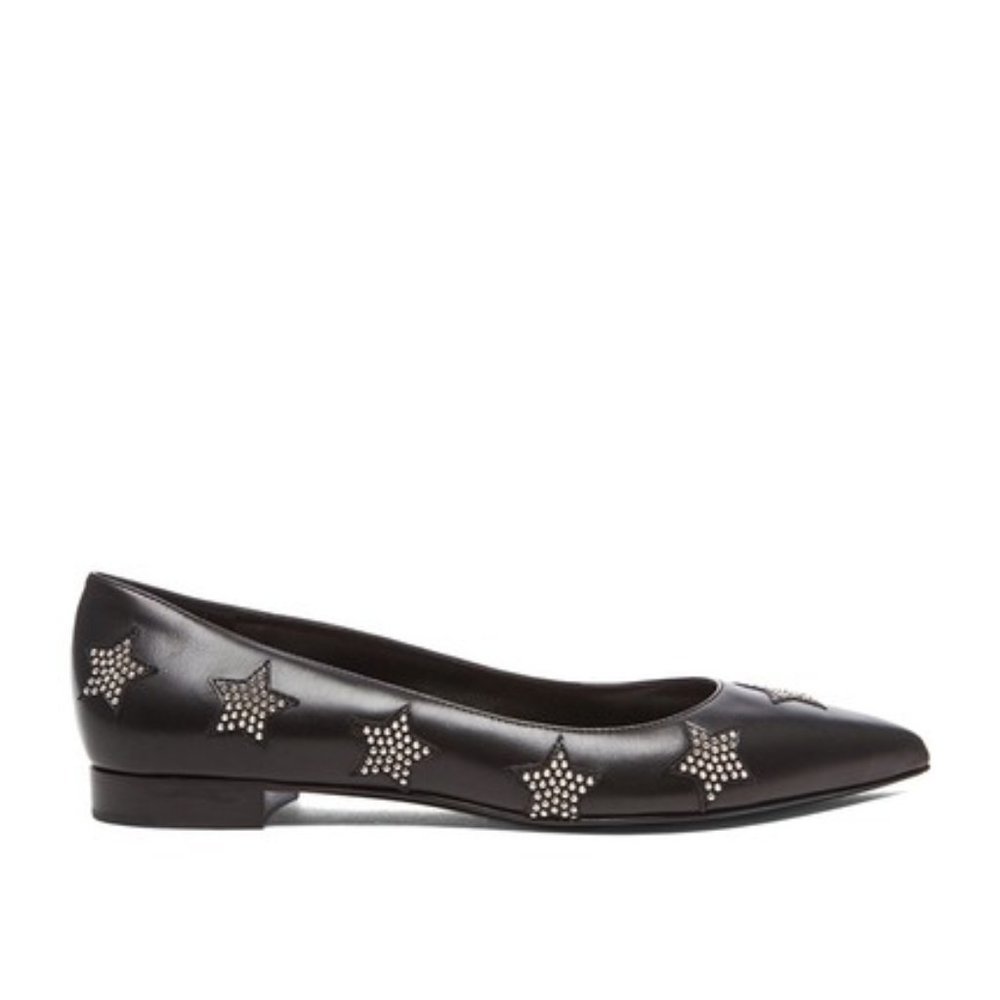 Saint Laurent Studded Ysl Paris Leather Flats 7.5